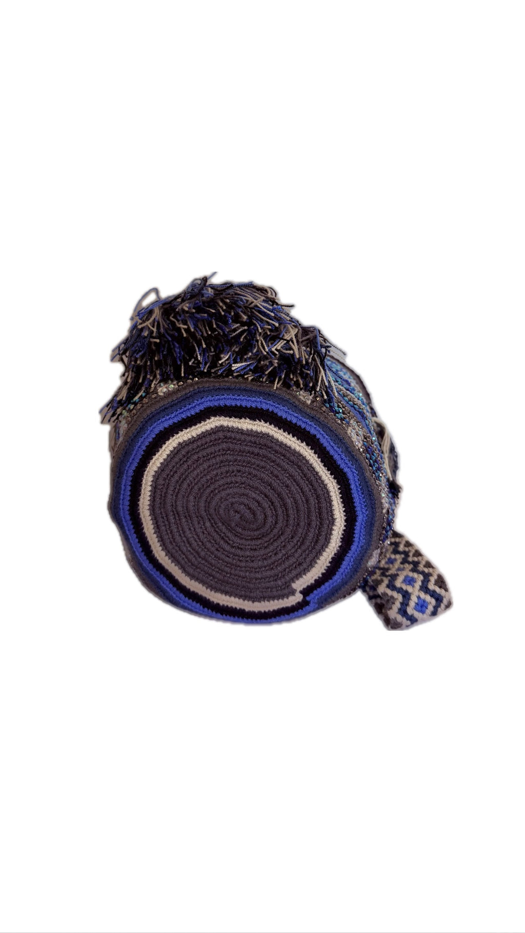 Wayuu Backpack Bag – Handwoven Boho Crossbody (Pacific Ocean &amp; Silver Ash)