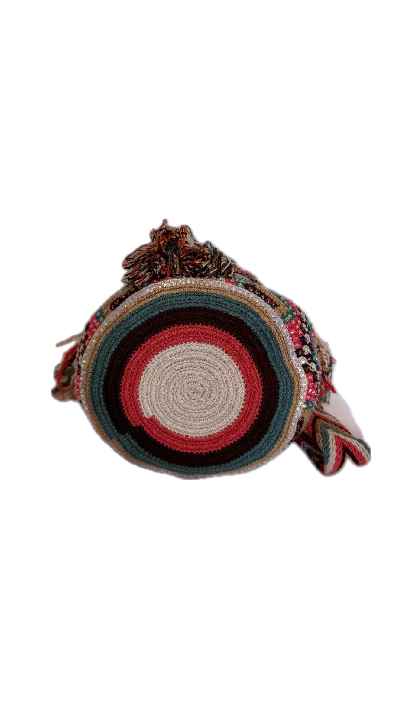 Wayuu Backpack Bag – Handwoven Boho Crossbody (Pink Dolphin &amp; Emerald Veins)