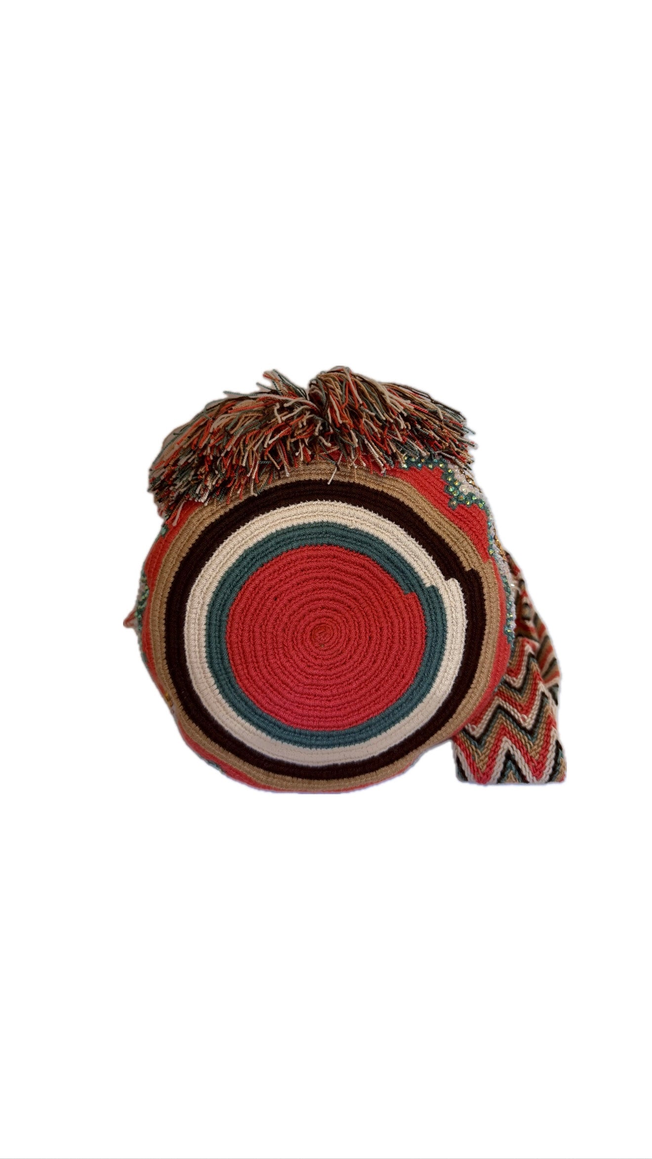 Wayuu Backpack Bag – Handwoven Boho Crossbody (Coral Petals &amp; Emerald Bloom)