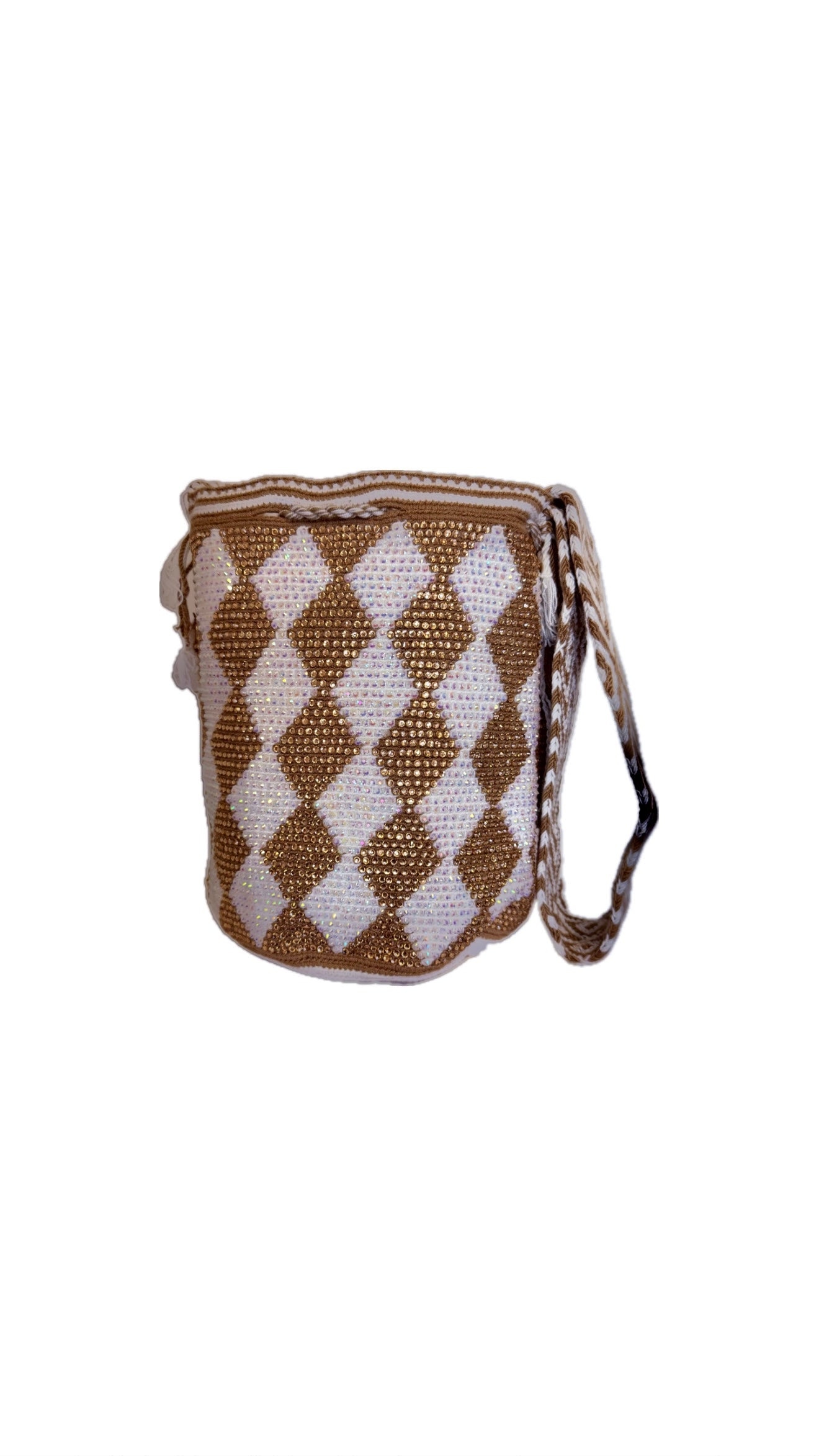 Wayuu Backpack Bag – Handwoven Boho Crossbody (Desert Gold &amp; White Dunes)