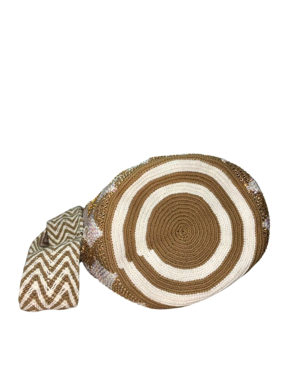 Wayuu Mochila Bag – Handwoven Boho Crossbody (Desert Gold & White Dunes)