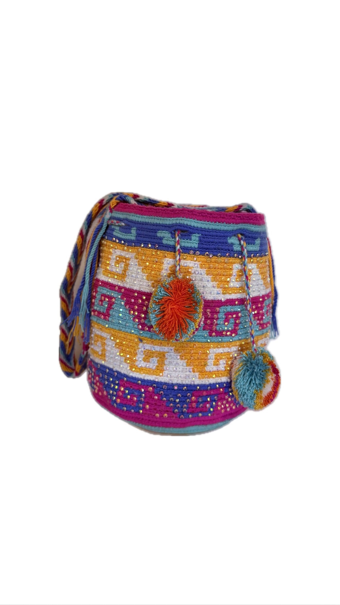 Wayuu Backpack Bag – Handwoven Boho Crossbody (Tropical Sunset &amp; Caribbean Gold)