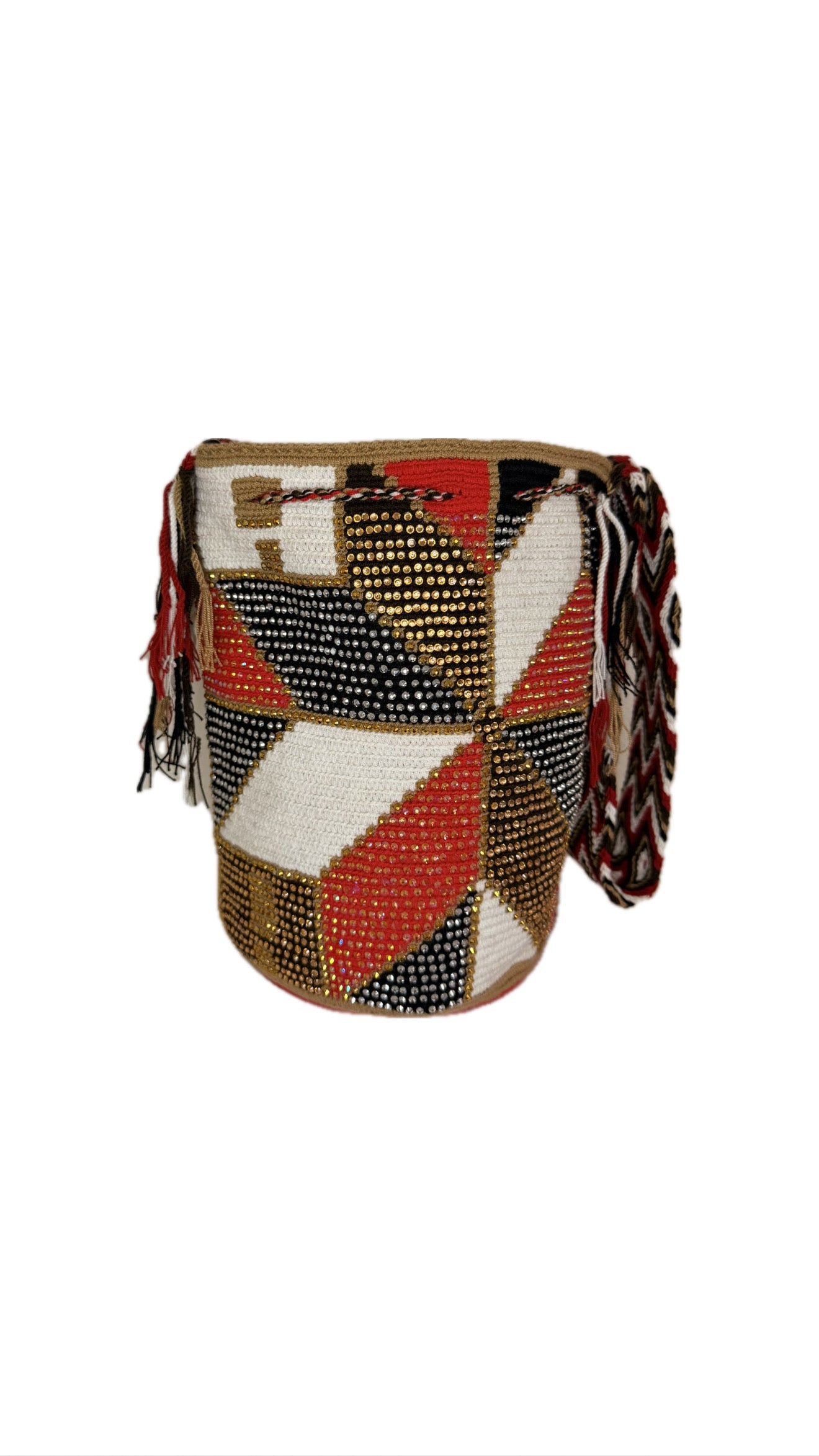 Wayuu Backpack Bag – Handwoven Boho Crossbody (Golden Star &amp; Crimson Sky)