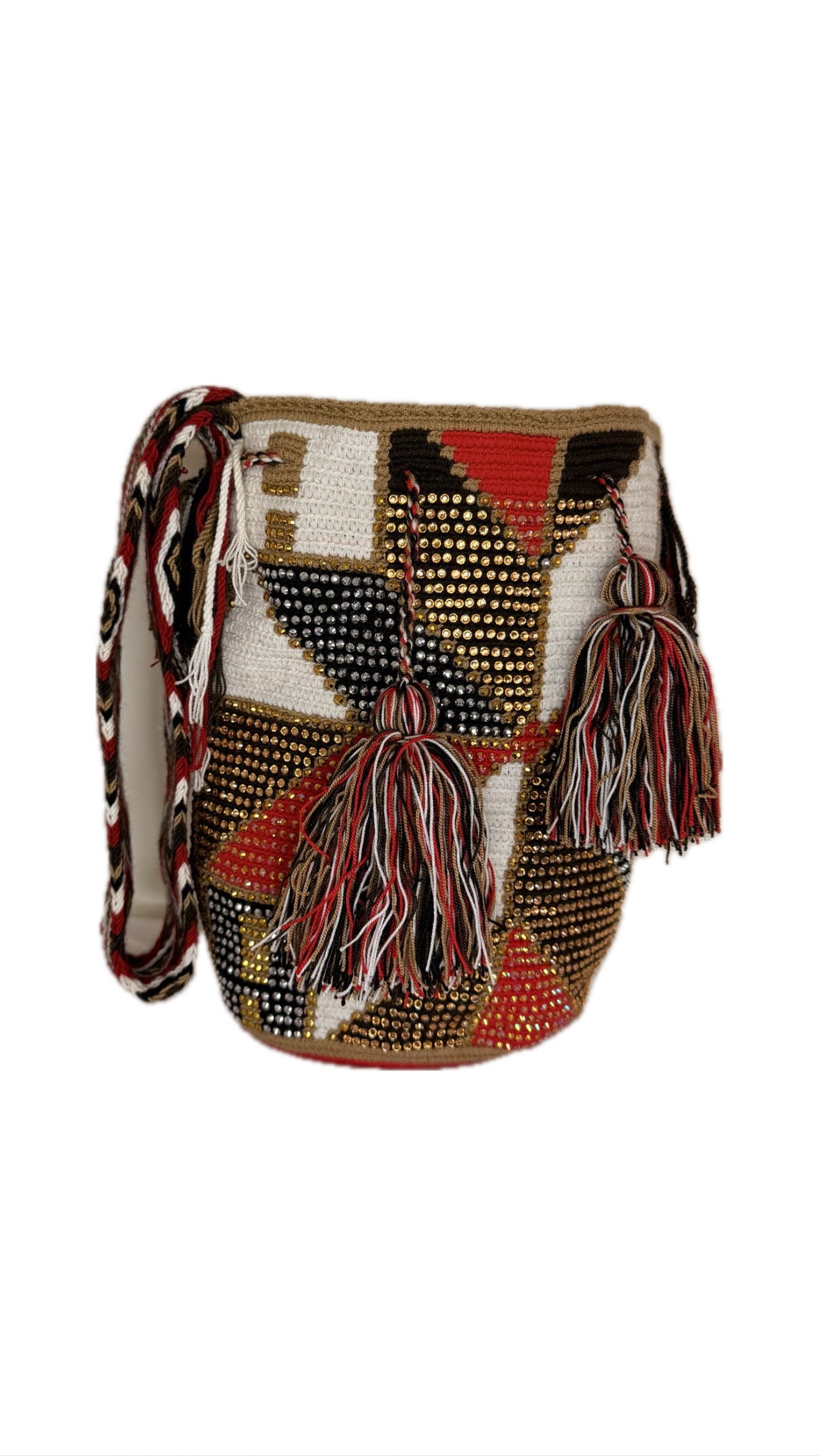 Wayuu Backpack Bag – Handwoven Boho Crossbody (Golden Star &amp; Crimson Sky)