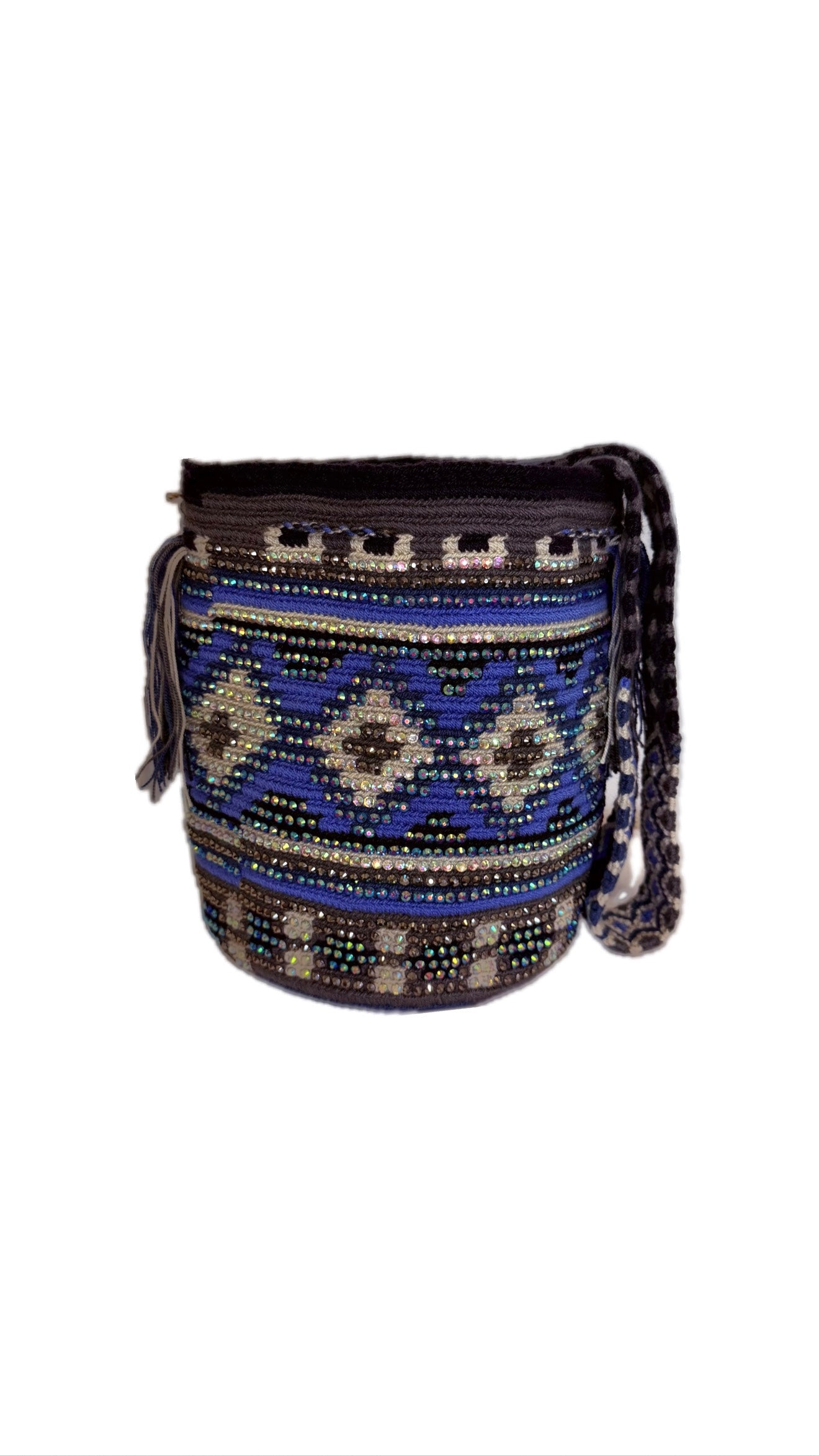 Wayuu Backpack Bag – Handwoven Boho Crossbody (Pacific Ocean &amp; Silver Ash)