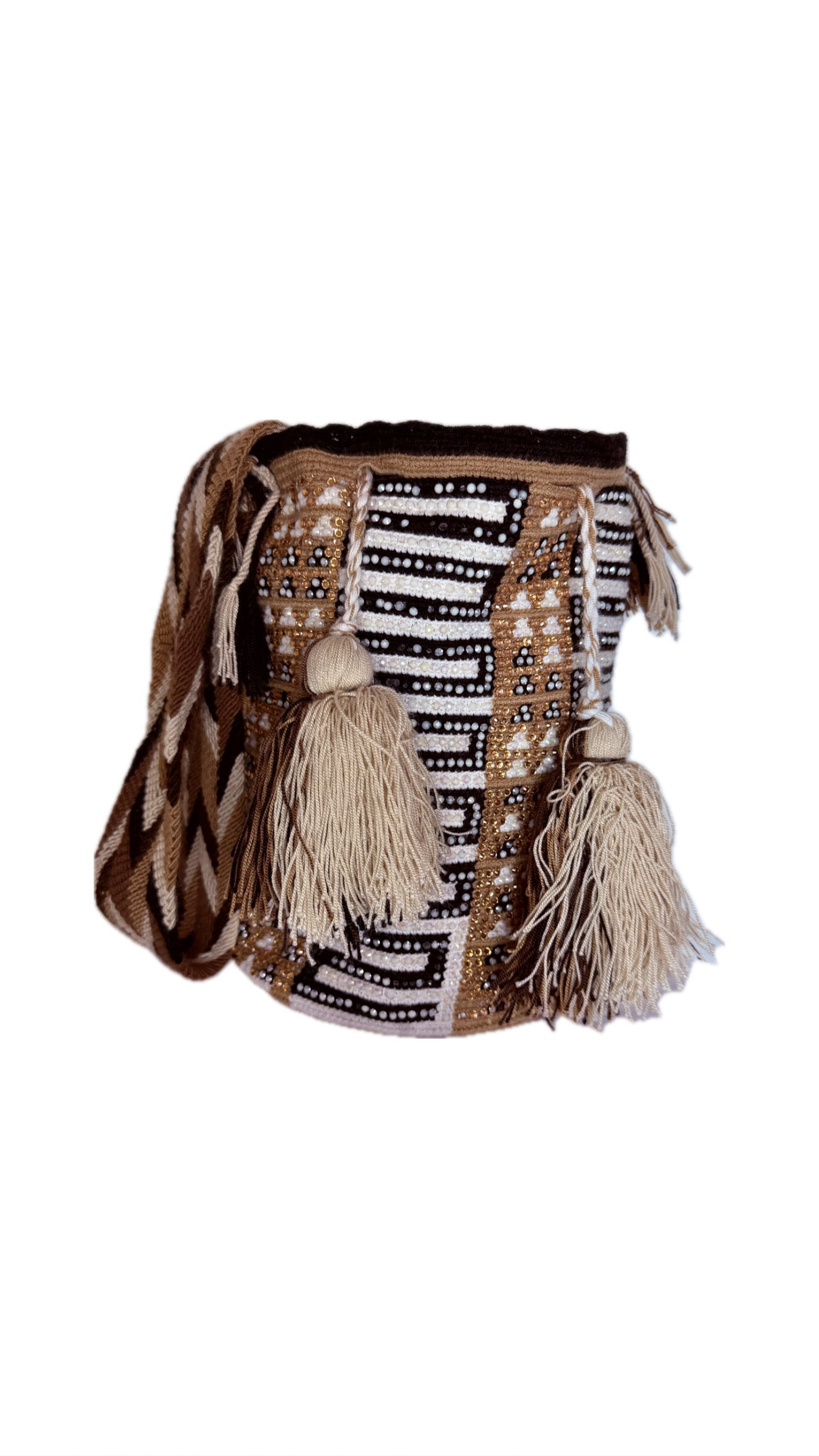 Wayuu Mochila Bag – Handwoven Boho Crossbody (Desert Eclipse & Golden Earth)