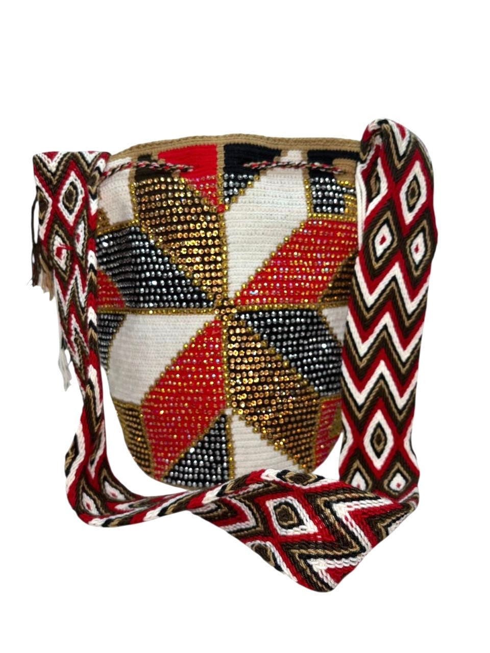 Wayuu Mochila Bag – Handwoven Boho Crossbody (Golden Star & Crimson Sky)