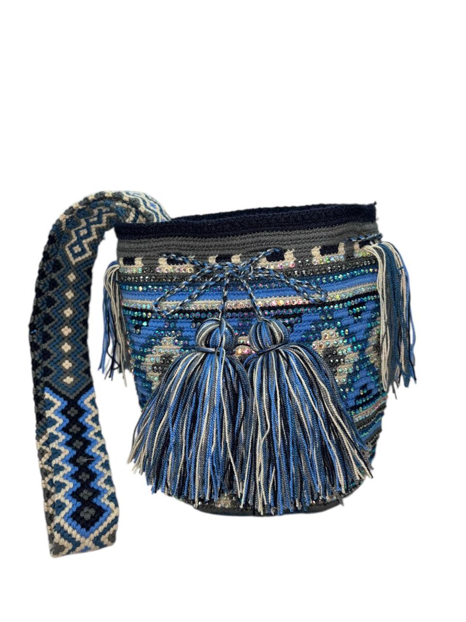 Wayuu Mochila Bag – Handwoven Boho Crossbody (Pacific Ocean & Silver Ash)