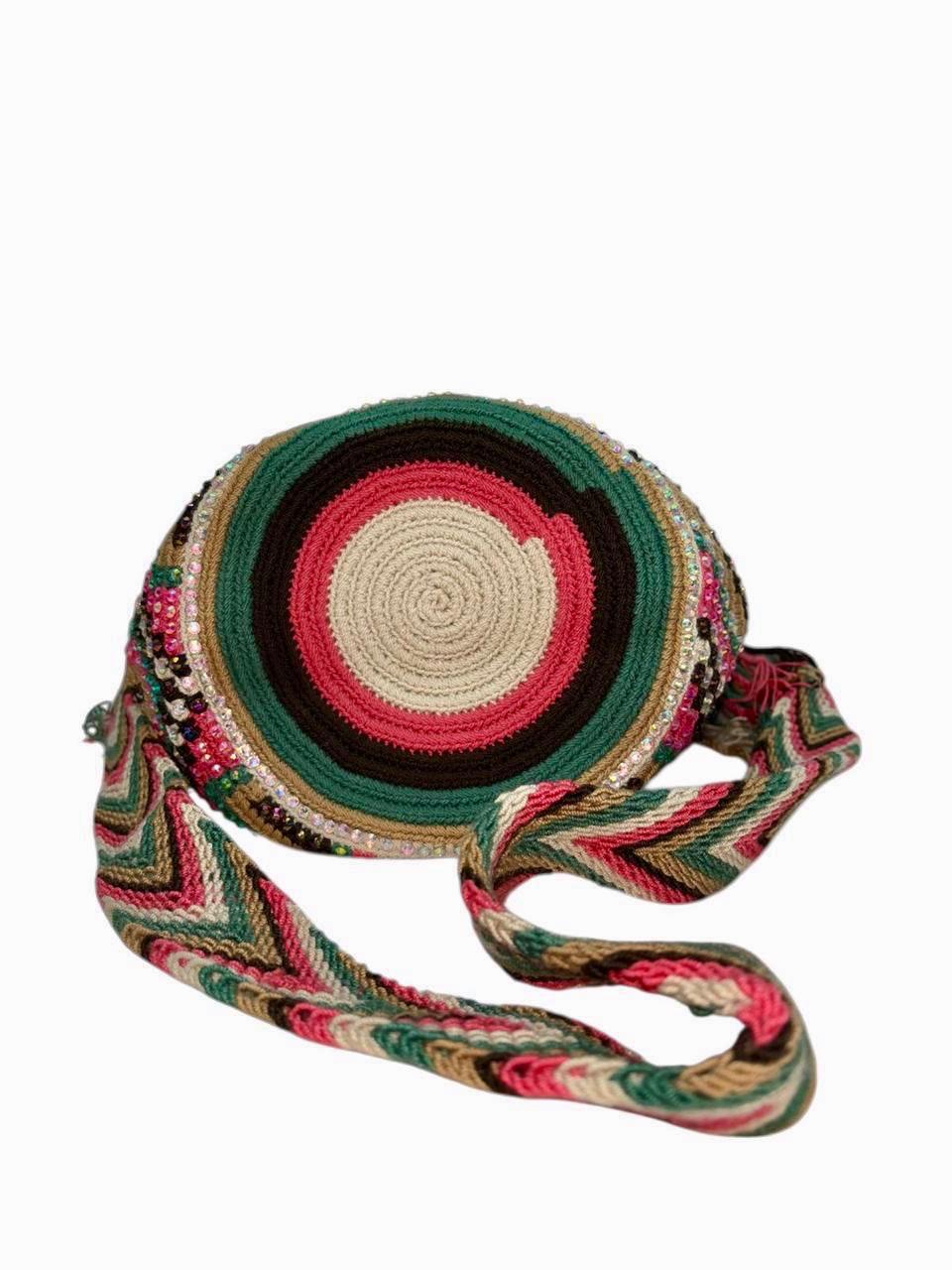 Wayuu Mochila Bag – Handwoven Boho Crossbody (Coral Petals &amp; Emerald Bloom)