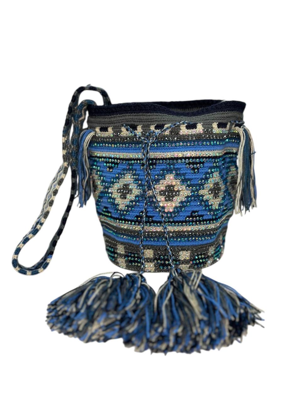 Wayuu Mochila Bag – Handwoven Boho Crossbody (Pacific Ocean & Silver Ash)
