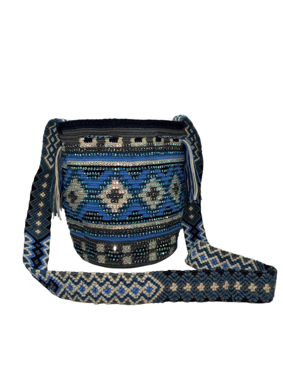 Wayuu Mochila Bag – Handwoven Boho Crossbody (Pacific Ocean & Silver Ash)