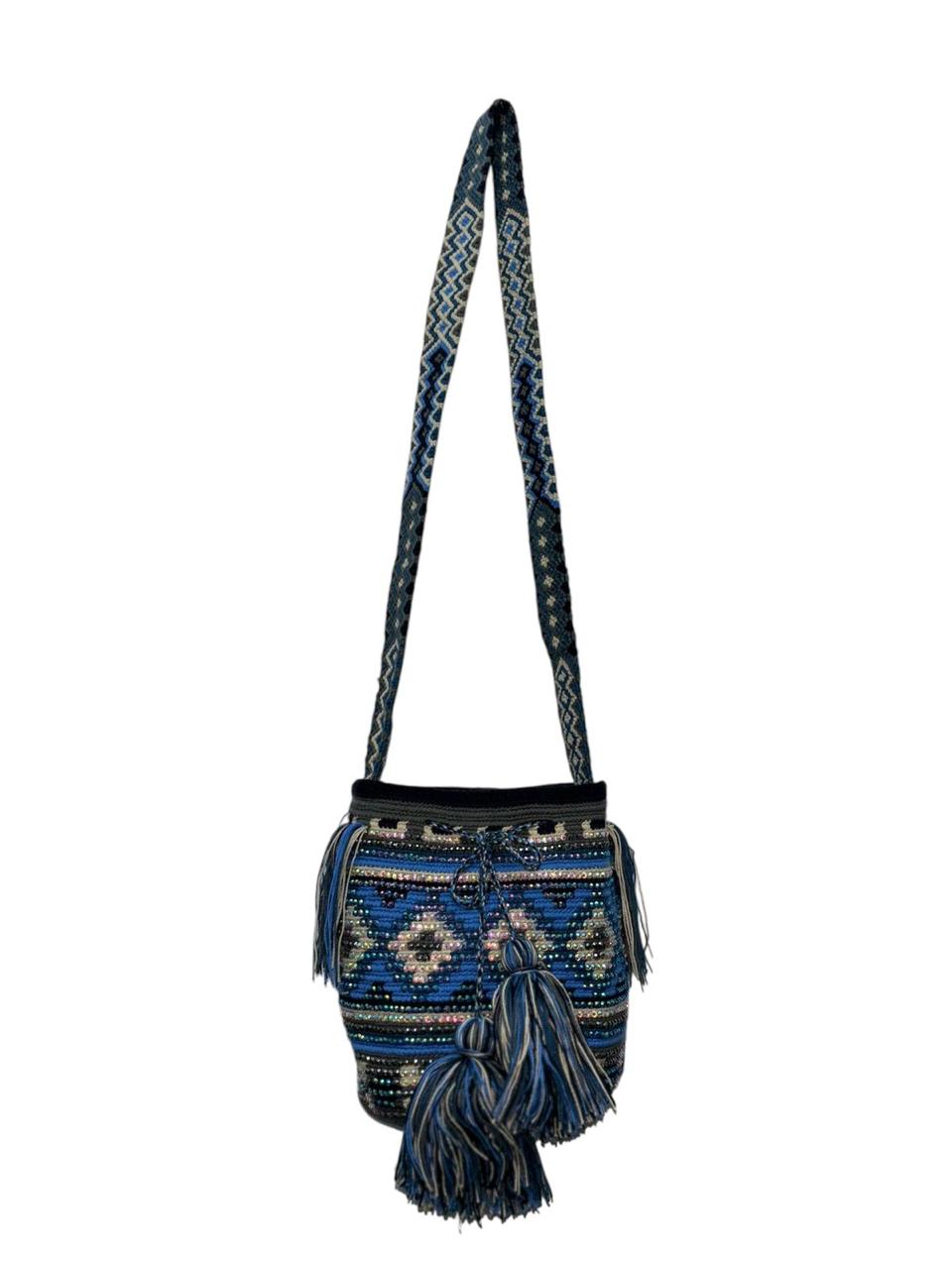 Wayuu Mochila Bag – Handwoven Boho Crossbody (Pacific Ocean & Silver Ash)