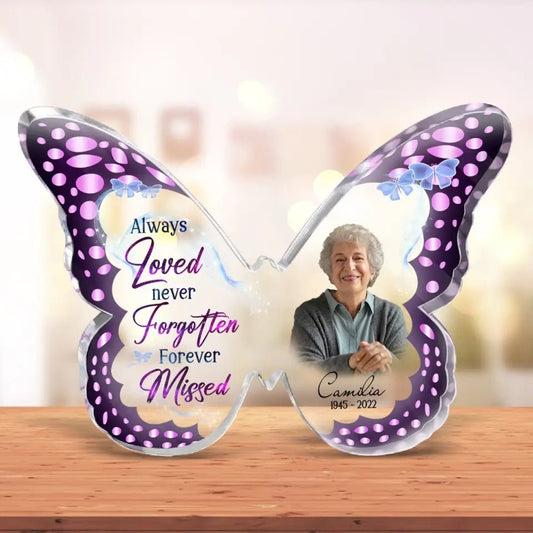 Personalized Memorial Photo Butterfly Acrylic Plaque - Memorial Gift Idea For Christmas - Always Loved Never Forgotten Forever Missed - Aurora
